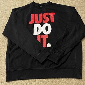 Nike "Just Do It" Black Box Logo Black Red White Crewneck Sweater Men’s Size XL